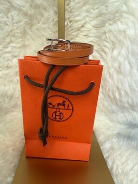 Hermès Tan Leather API bracelet with Silver Buckle